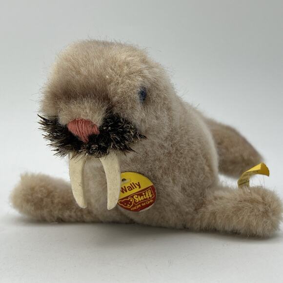 Small Vintage Steiff Plush Wally Walrus 6" ID Button Tag 1980s 1474/10 - Picture 1 of 5